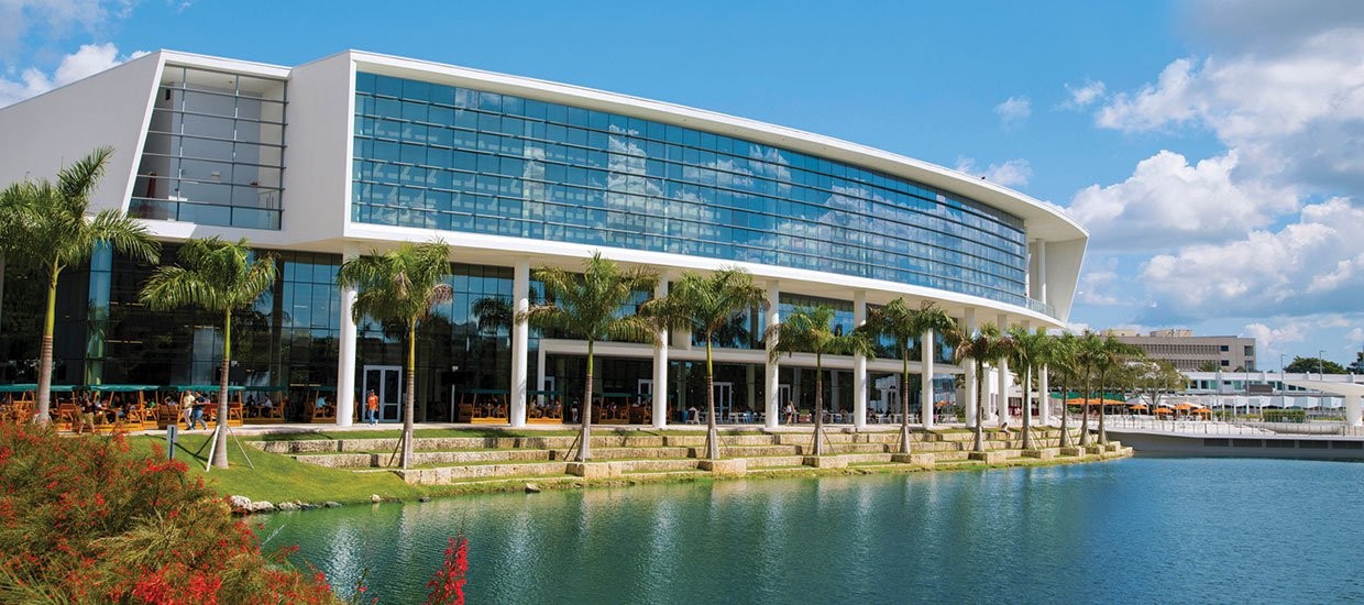 Building by the water on the University of Miami's campus