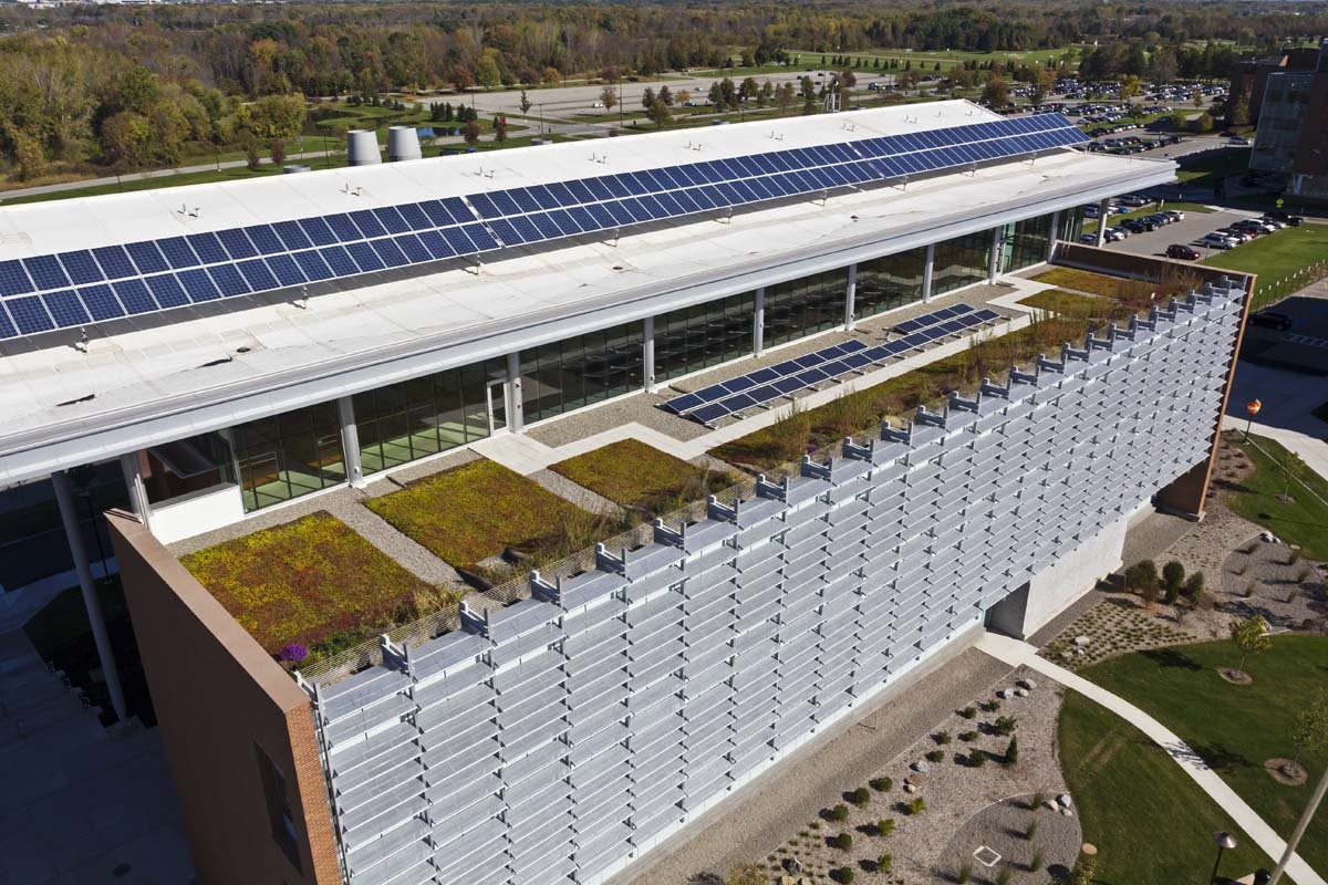 Aerial view of the Golisano Institute for Sustainability RIT building