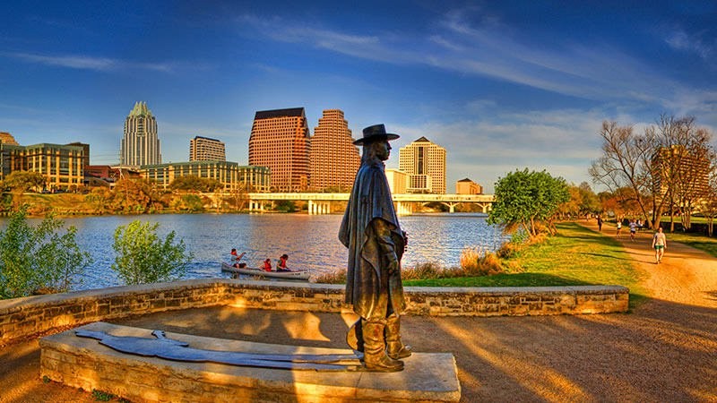 Skyline of Austin Texas at sunset